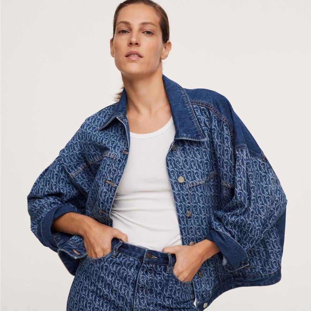 Mango monogram oversized denim jacket